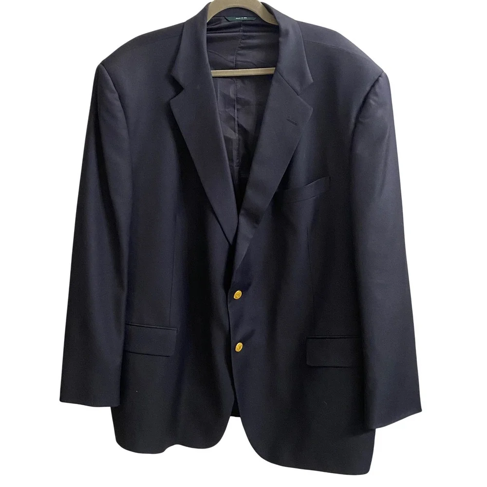 Brooks Brothers Country Club Navy Blazer Loro Piana Super 120s Wool USA 50R Gold